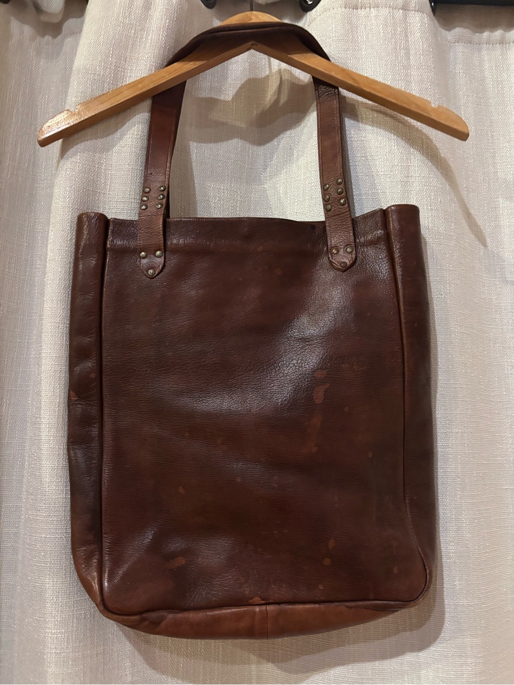Vintage Classic Brown Leather Studded Tote Bag - Picture 3 of 5